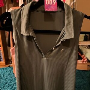 ZYIA Women's Cactus Green Uptown Sleeveless Ribbed Polo Tank Top